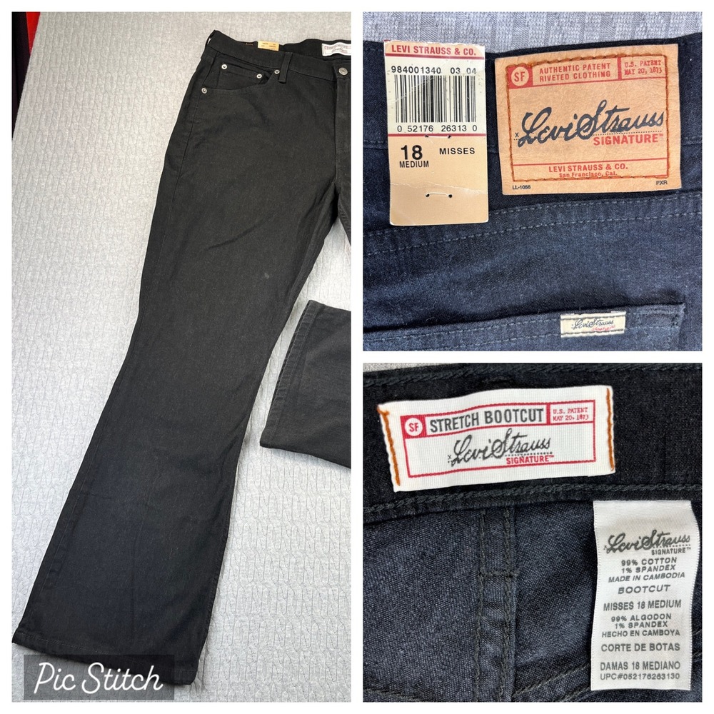 Levis Signature Stretch Bootcut Dress Jeans Women Size 18/38X32 Black high waist